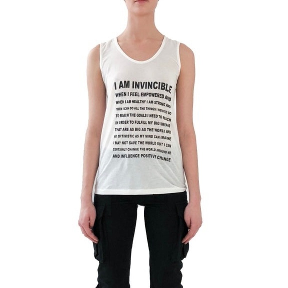 Norma Kamali Womens I‎ Am Invincible Tee Graphic Tank Top White Cotton Medium
